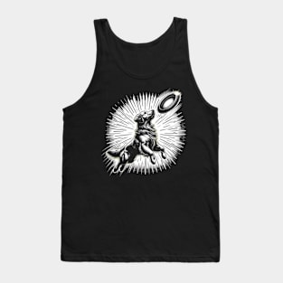 Golden retriever dog holding a flying saucer in the air Tank Top